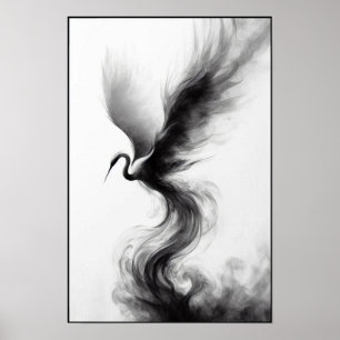 Poster Whispers of a Smoky Crane Abstrait