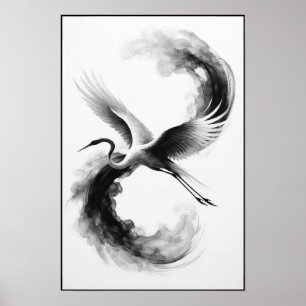Poster Whispers of a Smoky Crane Abstrait