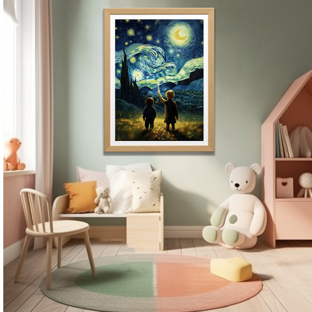 Poster Whispers of Wonder : Enfants sous la nuit étoilée (Créateur téléchargé)