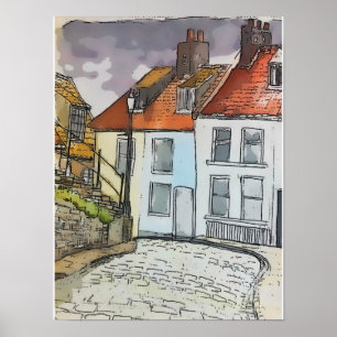 Poster Whitby Steps Scarborough Peinture originale