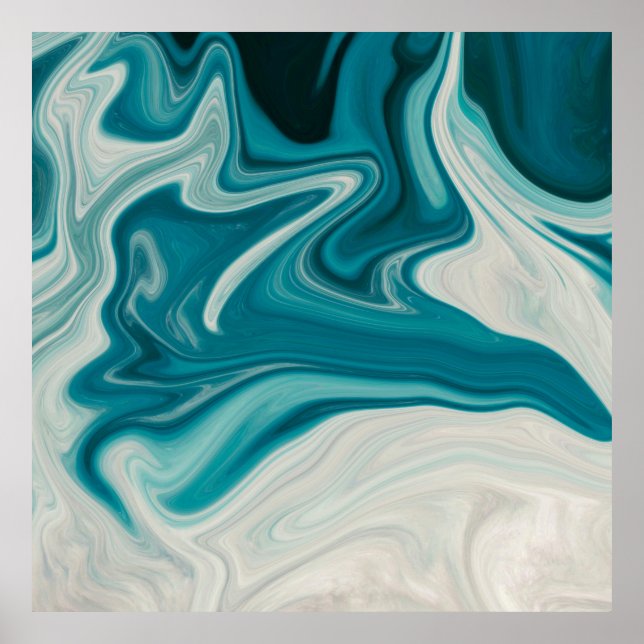 Poster White and teal abstract painting (Devant)