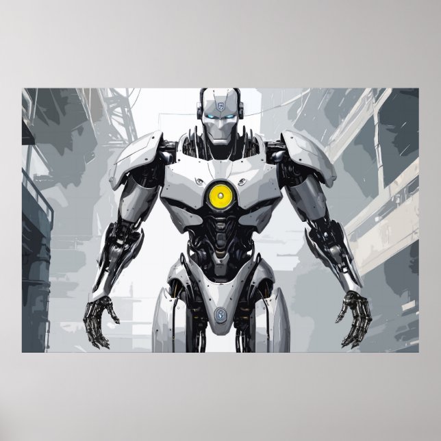 Poster White Armored Cyborg Mecha Sci-Fi Comic Art (Devant)