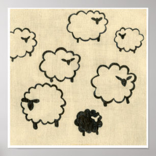Poster White & Black Sheep on Cream Background