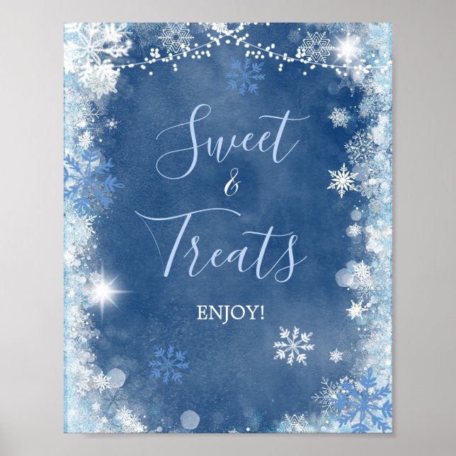 Poster White Blue Winter Snowflake Bridal Sweet Treats (Devant)