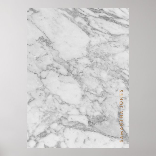 Poster White Carrara Marble Gold Classic Personalised (Devant)