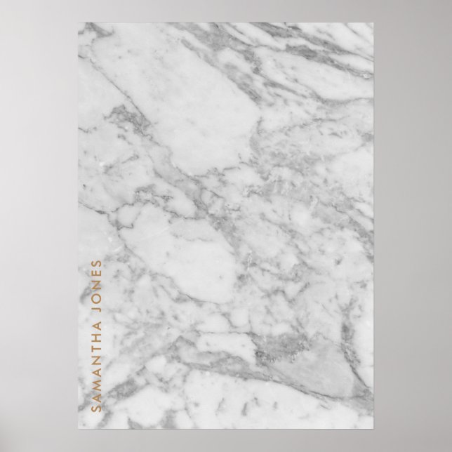 Poster White Carrara Marble Gold Classic Personalised (Devant)