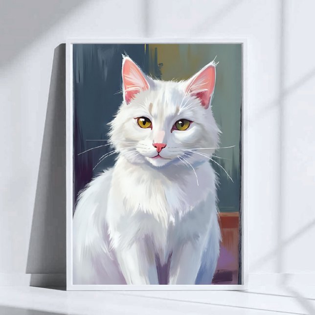 Poster White Cat | Watercolor Cat Pet Painting (Créateur téléchargé)