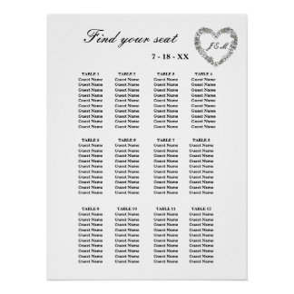Poster White Floral Heart 12 Table Wedding Table Setting