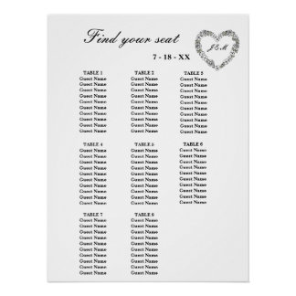 Poster White Floral Heart 8 Table Wedding Table Setting