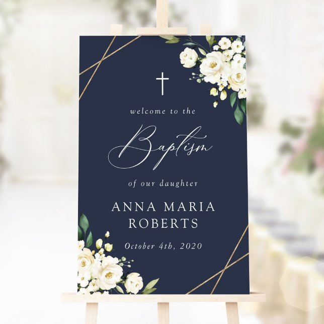 Poster White Flowers, Cream Flowers, Baptism Welcome (Créateur téléchargé)