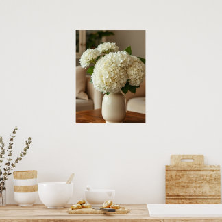 Poster White Hydrangea Bouquet in Vase – Elegant Floral