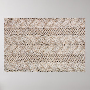 Poster White knitting wool texture background.