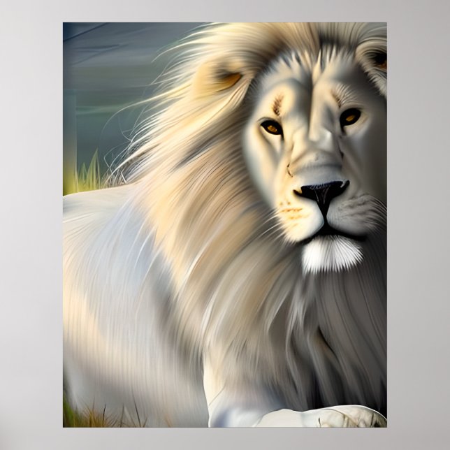 Poster White Majestic Lion Ethereal Art SI Généré (Devant)