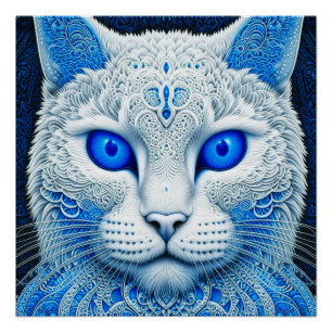 Poster White Mystical Cat Ethereal AI Art