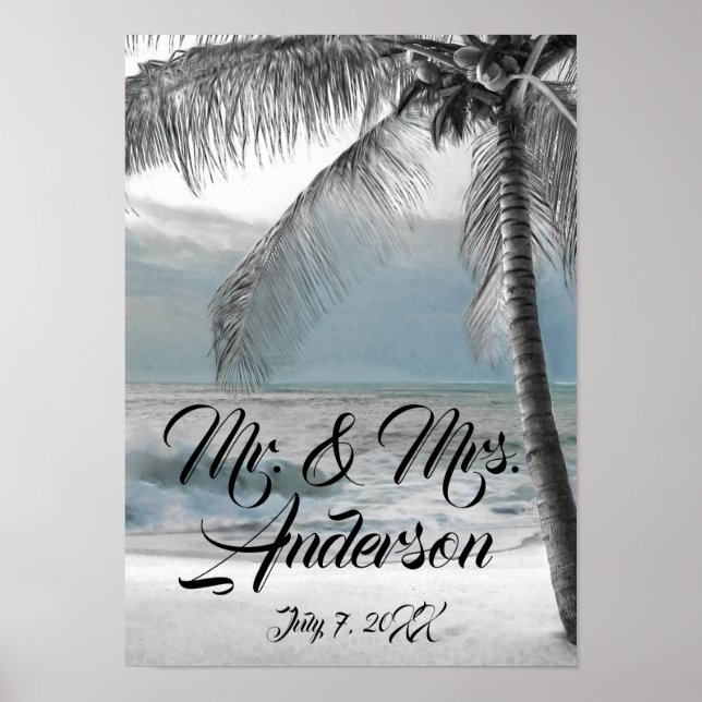 Poster White Palm Coconut Tree Beach Mariage élégant (Devant)