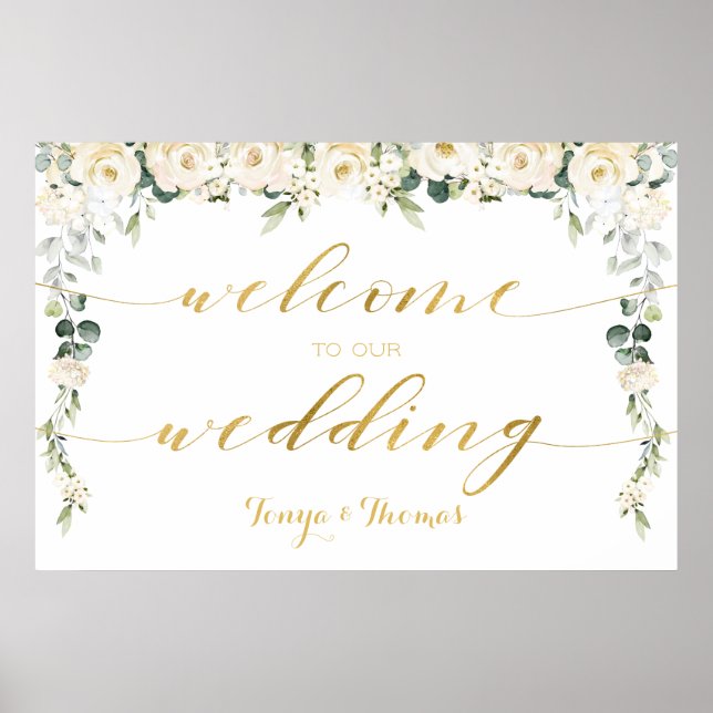 Poster White Peony Epiphany Bienvenue À Notre Mariage (Devant)