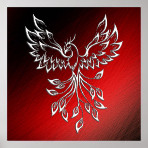 Poster White Phoenix Rises Red n Black Ashes