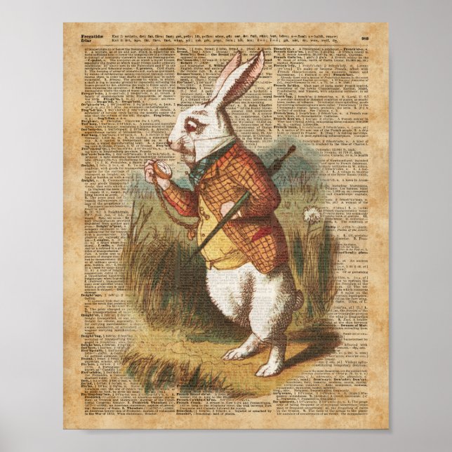 Poster White Rabbit Alice au Pays des merveilles Art Vint (Devant)