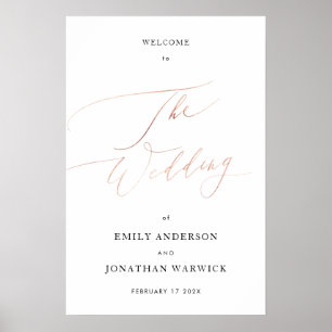 Poster White Rose Gold Calligraphie Mariage simple