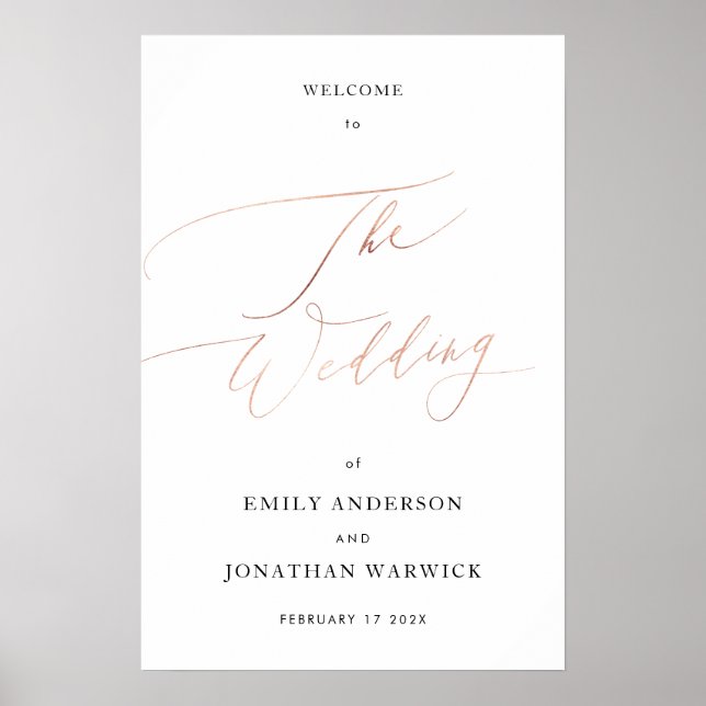 Poster White Rose Gold Calligraphie Mariage simple (Devant)