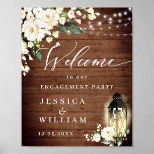 Poster White Roses Lanterne Russe Bois Partie d'engagemen