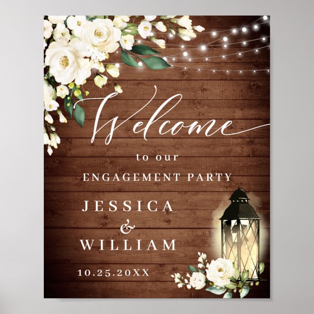 Poster White Roses Lanterne Russe Bois Partie d'engagemen (Devant)