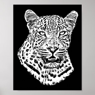 Poster White Snow Leopard Head Jungle Animaux Art