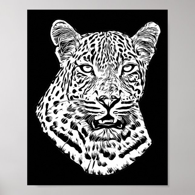 Poster White Snow Leopard Head Jungle Animaux Art (Devant)