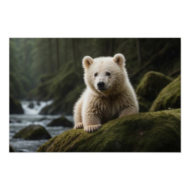 Poster White Spirit Bear Cub Wildlife Art (Devant)