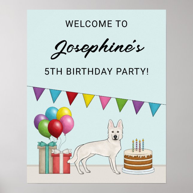 Poster White Swiss German Shepherd Chien Accueil d'annive (Devant)