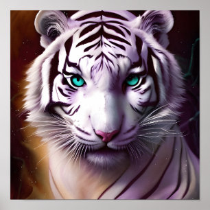Poster White Tiger Head with Mesmerizing Eyes
