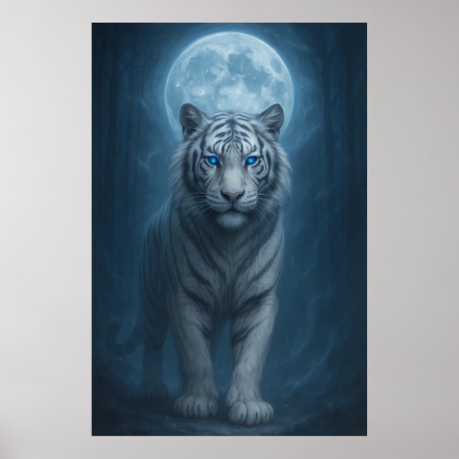 Poster White Tiger – Moonlit Mystical Scene | ManJiangHon (Devant)