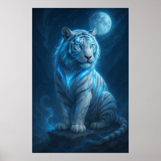 Poster White Tiger – Moonlit Mystical Scene | ManJiangHon (Devant)
