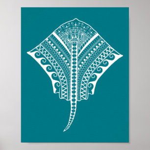 Poster White Tribal Stingray
