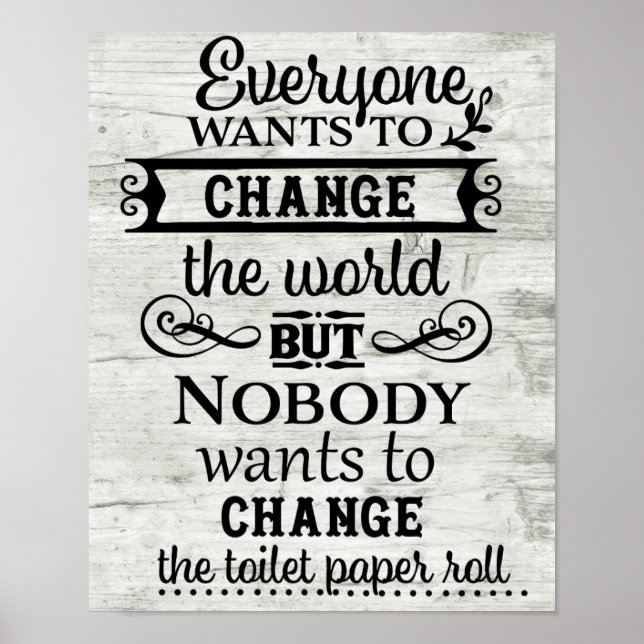 Poster White Wood Look Changer le papier toilette Salle d (Devant)