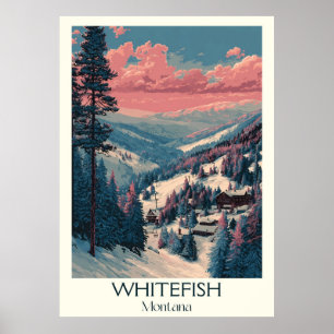 Poster Whitefish Montana Village Ski Vintage Mountain Art
