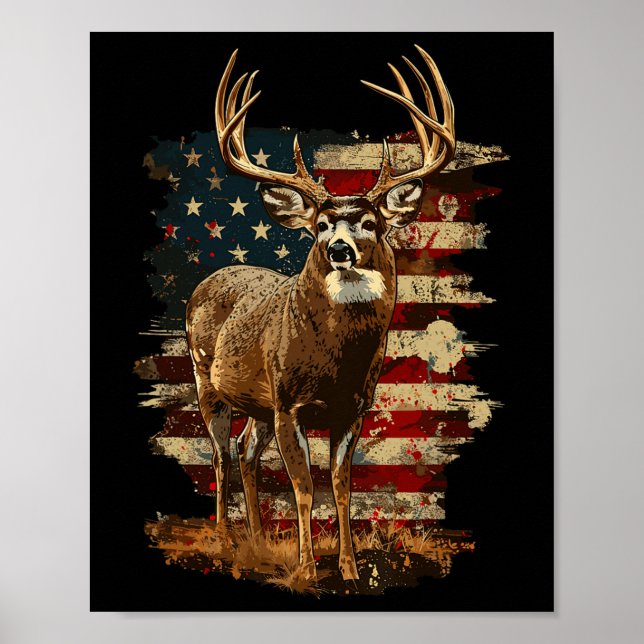 Poster Whitetail Buck Deer Chasse 4 juillet États-Unis Am (Devant)