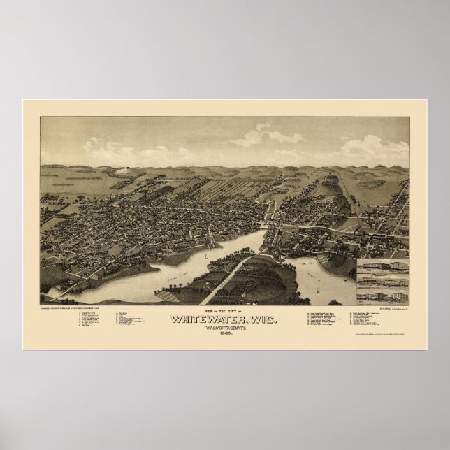 Poster Whitewater, WI Carte panoramique - 1885 (Devant)