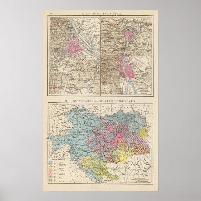 Poster Wien, Prag, BudaPest Map (Devant)