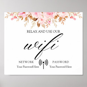 Poster Wifi Mariage à feuilles minimes Boho Floral