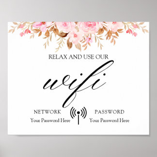 Poster Wifi Mariage à feuilles minimes Boho Floral