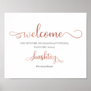 Poster Wifi network hashtag rose gold info Wedding Sign