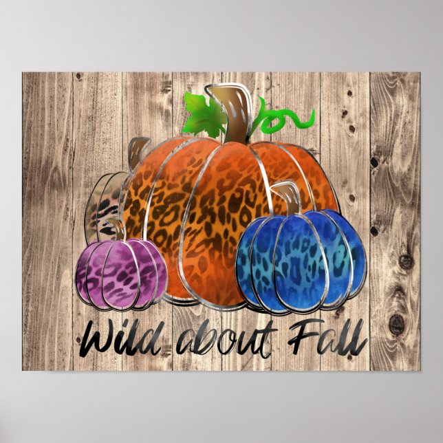 Poster Wild About Fall Empreintes de léopard Citrouilles (Devant)