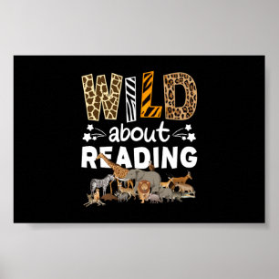 Poster Wild About Reading Books And Bookworm Library