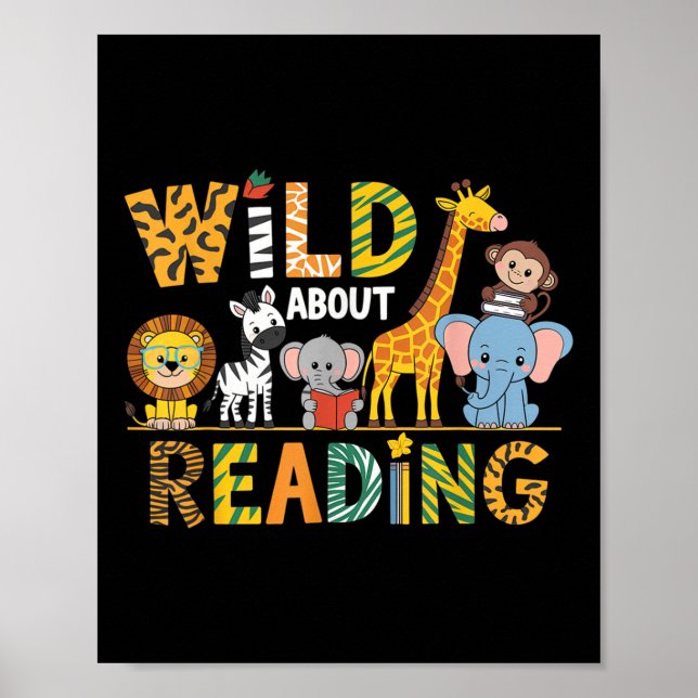 Poster Wild About Reading Kid Love Wild Animal Books Back (Devant)