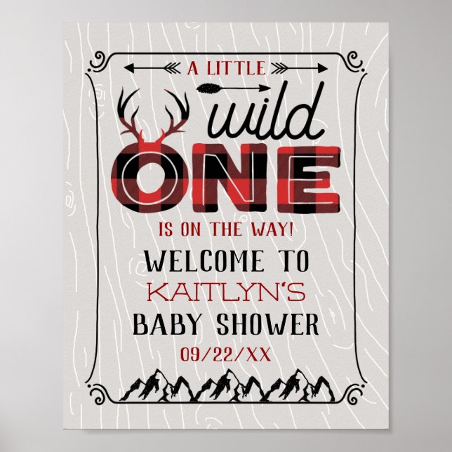 Poster Wild One Boys Rustic Plaid Baby shower de bûcheron (Devant)