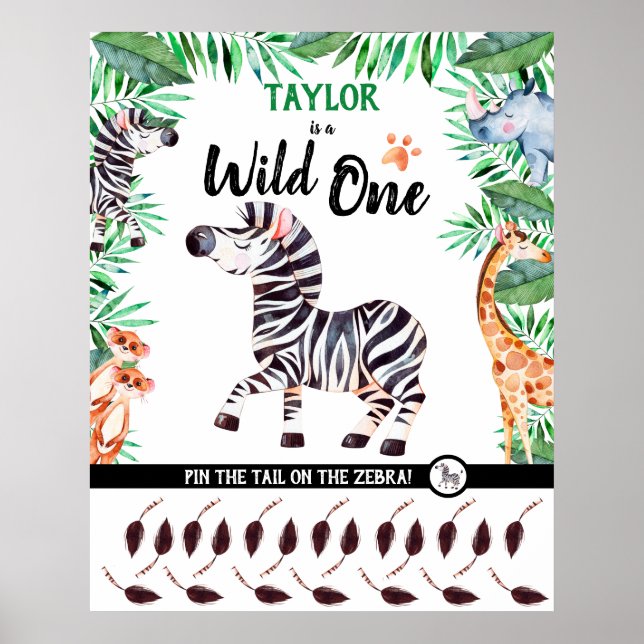 Poster Wild One Game Safari Animal Zebra 1er Anniversaire (Devant)