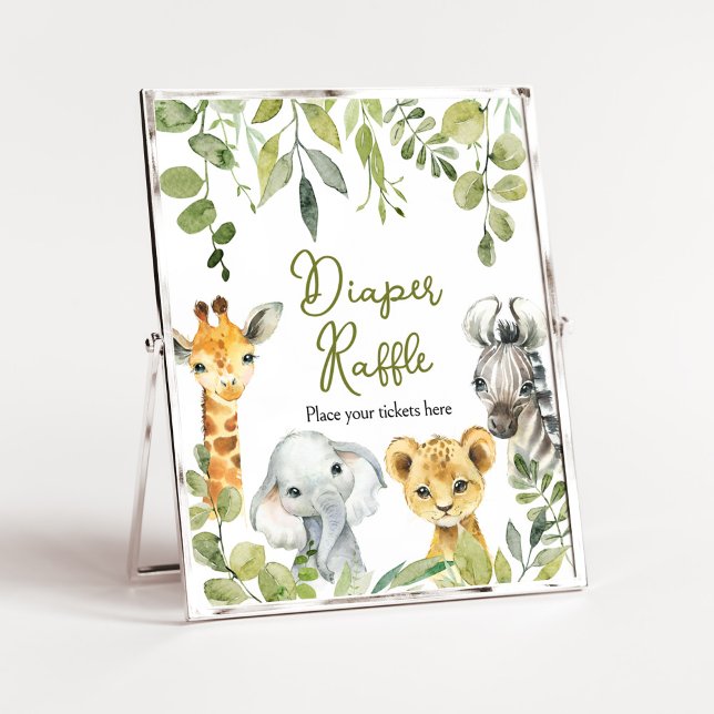 Poster Wild One Jungle Safari Déchets Raffle (Greenery Animals Baby Shower  Diaper Raffle)
