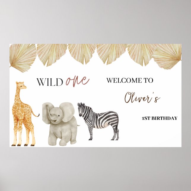 Poster Wild One Safari Thème Premier Anniversaire (Devant)