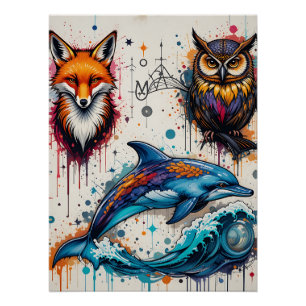 Poster Wild Streets: Graffiti Animal Portraits